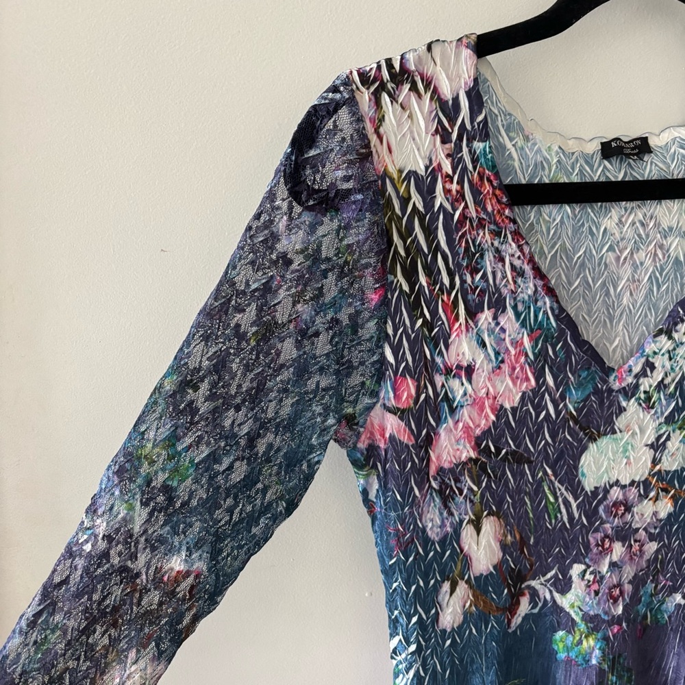 Komarov Like New Floral Lace Trim Midi Dress – Size M – Made in USA - Picture 2 of 10
